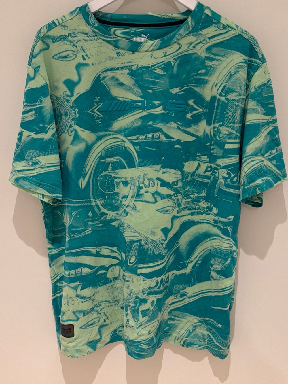 Puma Teal and Lime Abstract Graphic Short-Sleeve Tee
